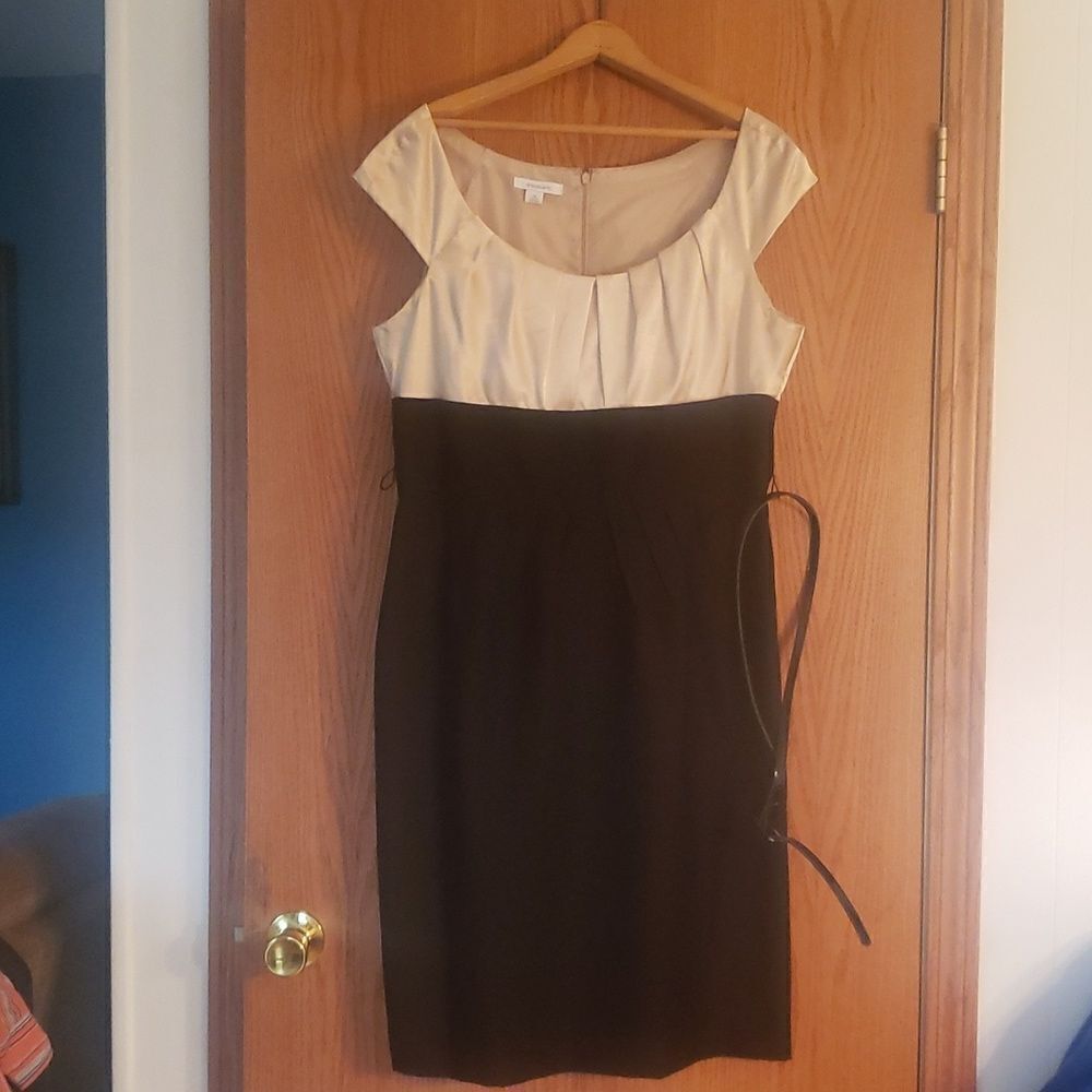 Lovely Dressbarn Formal Dress with Belt - Black and Cream - Sz 16